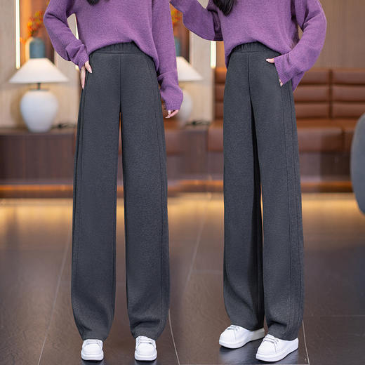 YM 7551-65优雅气质毛呢弯刀阔腿裤高腰显瘦显高休闲裤 商品图1