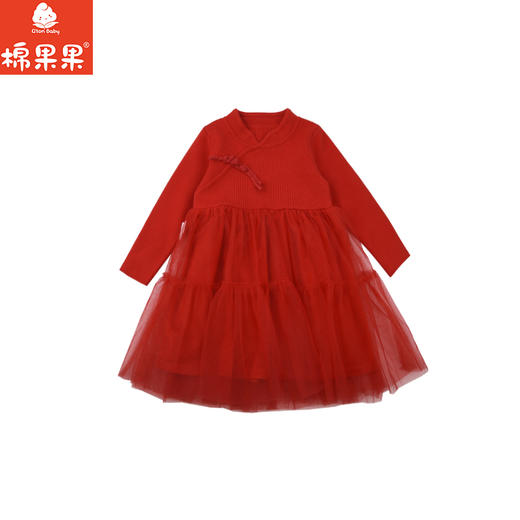 棉果果冬季新品新年款女童中国红喜庆节日氛围毛衣连衣裙中国风连衣裙M522700425769 商品图1