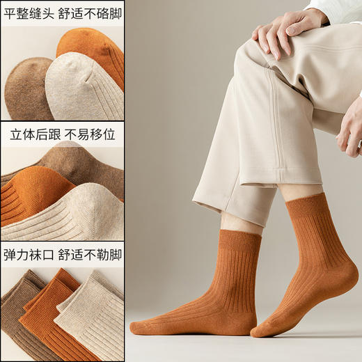 蔓楚 秋冬男士纯棉加厚双针防臭袜亲肤透气商务男复古高弹菱格中筒袜 商品图2