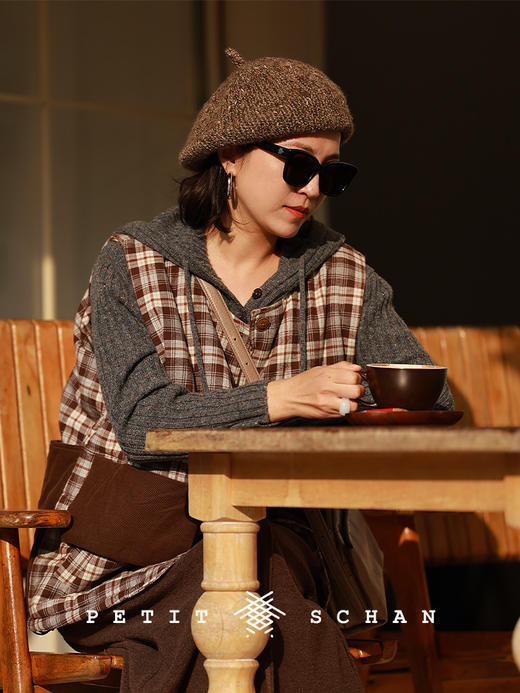 PETIT SCHAN小闪 CLO#947 Cherishing Time 拾光 高支磨毛新疆长绒棉格纹骆驼绒骆驼毛马甲 商品图1