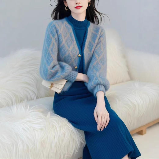 冬季穿搭气质小香风针织开衫连衣裙两件套装N2B09A607180103 商品图3