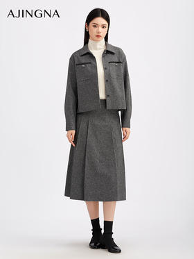 【商场同款】阿菁娜秋季新款新中式半裙星屑灰弹力编织面料前身叠褶设计A30Q113008