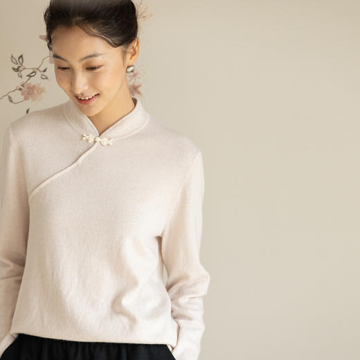 牧衣游原创 羊绒混织毛织套头衫软糯百搭打底立领百搭打底 听云 商品图0