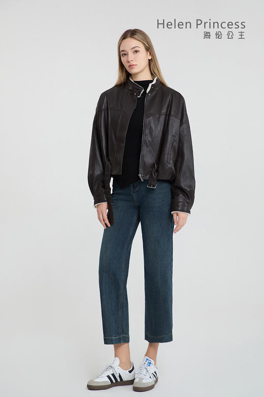 机车风立领加绒皮衣 商品图2