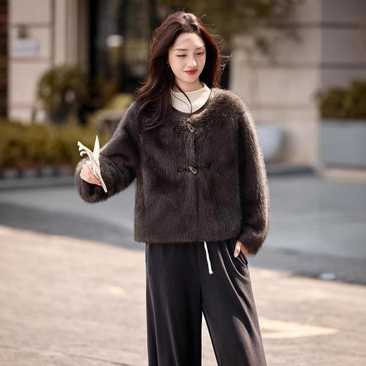 皮毛一体外套小个子洋气，显瘦皮草短款加厚毛毛上衣HR-5519 商品图1