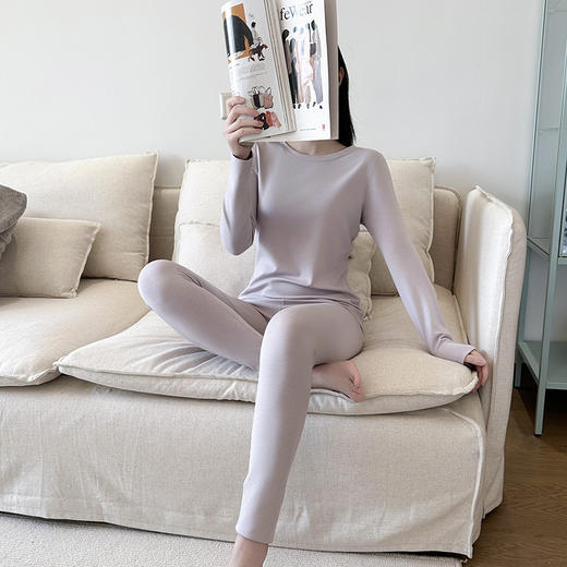 官网1280！爱家秋冬情侣山羊绒桑蚕丝保暖蓄热内衣套装男女莫代尔棉圆领秋衣秋裤 商品图1