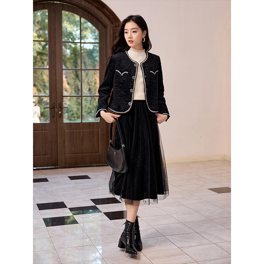  【年货节】熙世界优雅小香风棉衣女摩登酷帅短款夹棉外套 商品图4