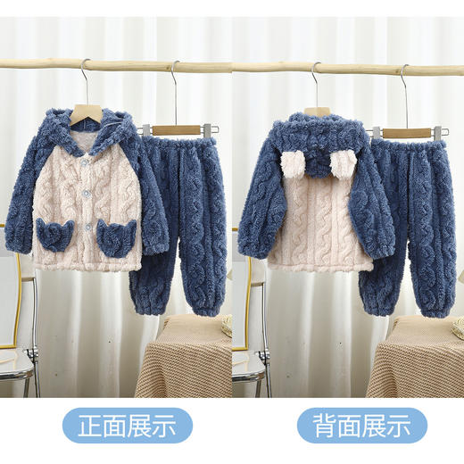 无荧光剂【防风保暖❗️卡通连帽】法兰绒儿童睡衣秋冬加厚提花连帽长袖长裤中大童卡通带兜家居服。ja 商品图2