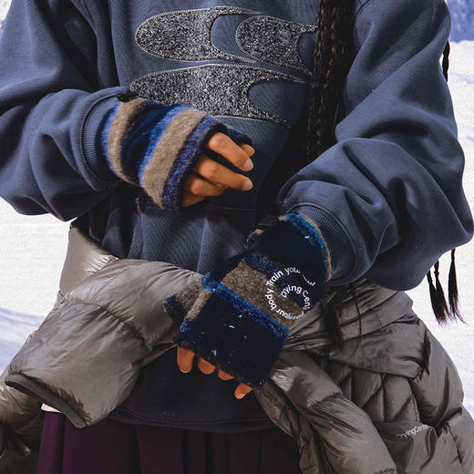 CryingCenter漩涡条纹抓绒针织户外徒步秋冬半指手套配饰哭喊中心 商品图2