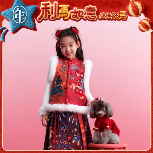 年衣童装儿童中式马甲新款冬装男女童中式背心马夹盛世跃马中式马甲 商品图0