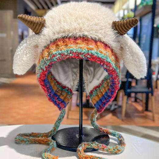 【冬季新款❗️超可爱小羊帽子】保暖加厚，百搭可爱风，全包显脸小，毛绒针织包头女保暖秋冬季骑行套头帽百搭潮 商品图4