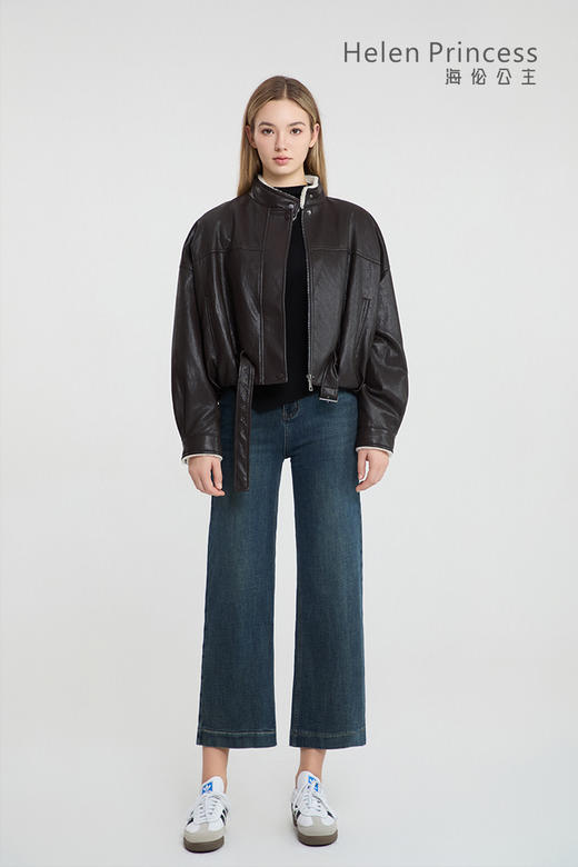 机车风立领加绒皮衣 商品图0