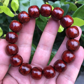 【青山特惠】13*14mm16颗【5星，树头料乱纹、带水波、带瘤疤、带鱼鳞】多特征精工老型桶珠小叶紫檀手串 t13