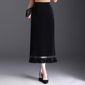 木耳边显瘦黑色半身裙，垂坠感长款修身直筒裙一步裙MYX-JYM-25103-L