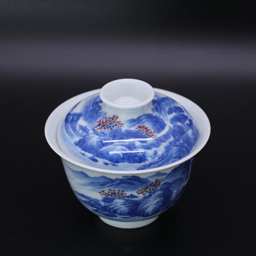 歳合山房俞强款青花山庄秋林图二才盖碗 商品图2