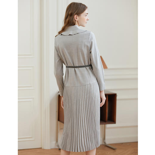 Famecoco范可儿荷叶领系带长裙气质收腰百褶连衣裙DAB6FA008 商品图2