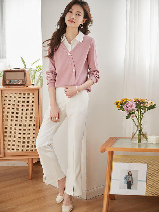 【年终特卖】熙世界2025秋新款叠搭风衬衫翻领拼接华夫格卫衣假两件时尚上衣 商品图4