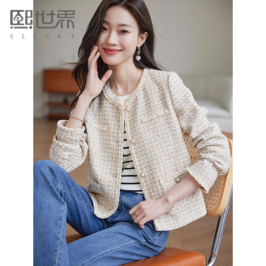 【年货节】熙世界名媛气质粗花呢外套女2025秋装新款法式小个子香风短款上衣 商品图0
