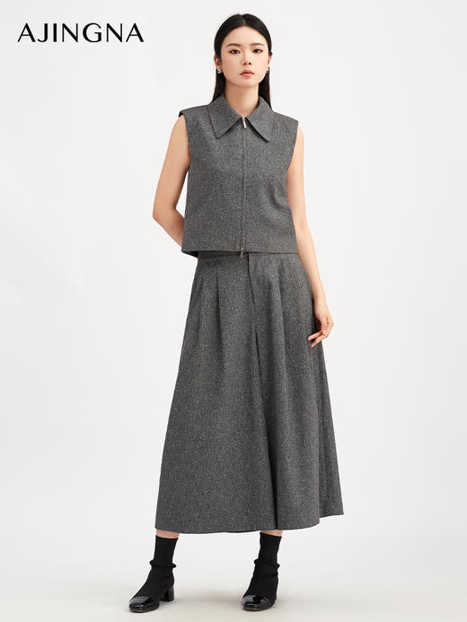 【商场同款】阿菁娜秋季新款星屑灰裙裤九分阔腿显瘦半松紧腰设立体剪裁修饰腿型A30Q110020 商品图1