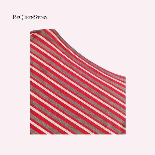 余潇潇【慵懒时髦精】设计感莱赛尔条纹一字领长袖上衣配飘带 商品图3