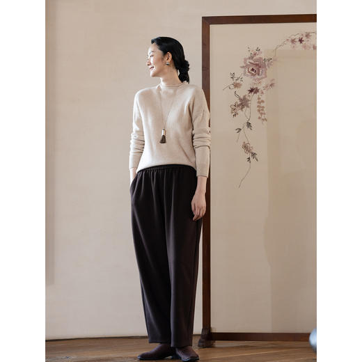 牧衣游原创 净色宽松裤子女软糯亲肤舒适百搭厚实保暖休闲裤 希柠 商品图2