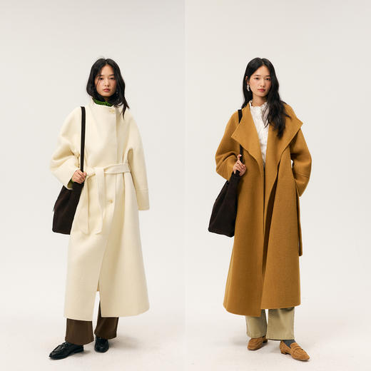 HeyDress大翻领宽松羊毛双面呢大衣 商品图1