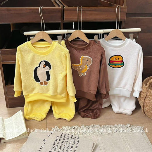 宝妈闭眼入 萌宝秋冬法兰绒家居服 软fufu会呼吸的儿童加绒睡衣秋冬季新款云朵绒外穿加厚男童女童保暖家居服套装 商品图4