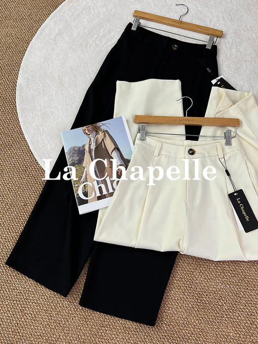 拉夏贝尔/La Chapelle高腰一粒扣九分休闲裤女士显瘦百搭直筒裤 商品图2