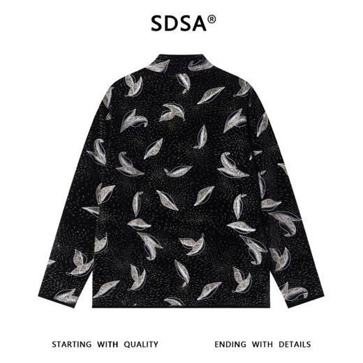 T4966SDSA秋冬新款痞帅男装韩版满印洒金树叶设计半高领长袖T恤百搭 商品图5