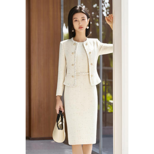 剩M/L/XL/XXL 米思阳2025秋冬新款知性优雅名媛小香风圆领无袖内搭连衣裙女5166 商品图2