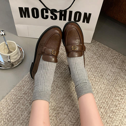 超软皮黑色山茶花乐福鞋2025年春秋季新款英伦风一脚蹬厚底单鞋女 商品图6