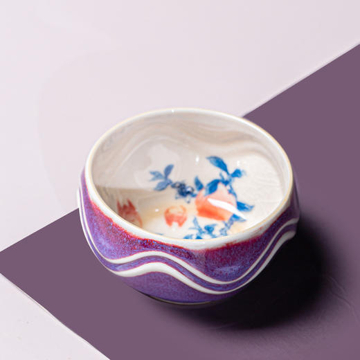 问鼎钧瓷梦鼎鹅黄青花玹红杯（红桃杏色） 商品图0