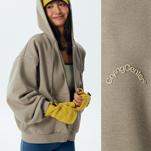 CryingCenter远红外自发热基础款拉链连帽加绒卫衣男女款哭喊中心 商品图3