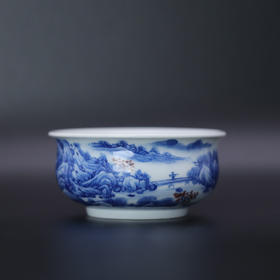 歳合山房俞强款青花绮仗秋山图儒士杯
