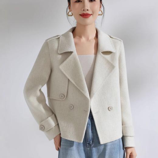 「自」全新升级【铂金会员367/天猫489/差价122】(10841)洛诗琳新款双面呢羊毛大衣2025秋冬双排扣气质西装领短外套 商品图2