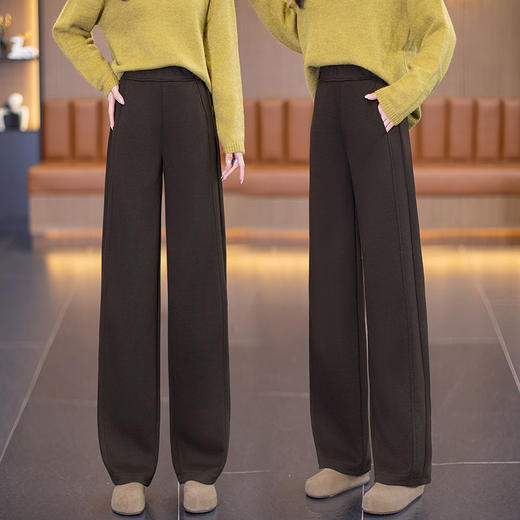 YM 7551-65优雅气质毛呢弯刀阔腿裤高腰显瘦显高休闲裤 商品图2