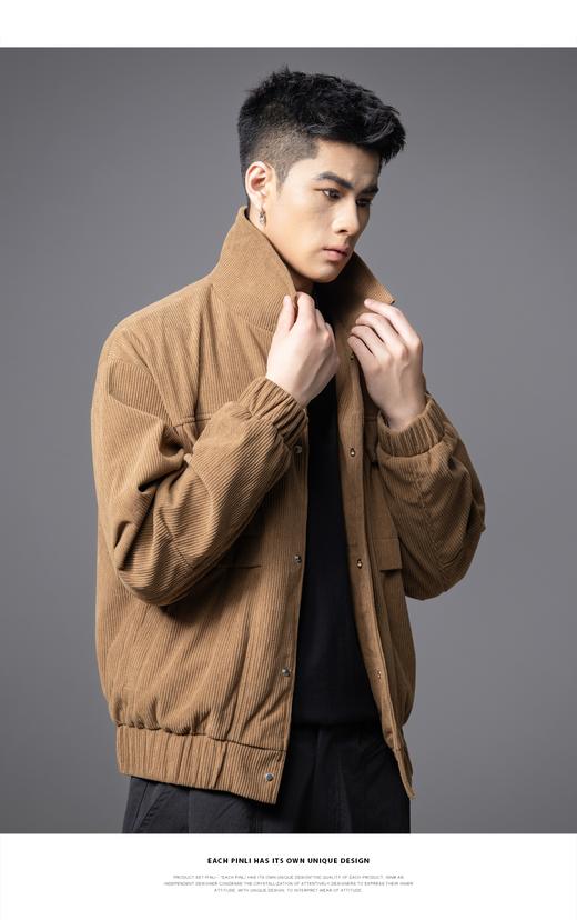 PINLI品立2025秋季新款灯芯绒工装翻领夹克男士宽松百搭休闲外套GD253104092 商品图8