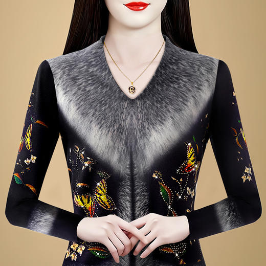 KQL B41N6438烫钻时尚洋气显瘦显白减龄气质上衣 商品图3