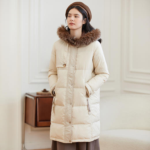 Famecoco范可儿白鸭绒羽绒服女士冬款时尚中长款外套D218AD300 商品图4
