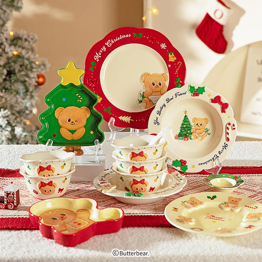 摩登主妇&黄油小熊】釉下彩圣诞餐具2025新款高颜值可爱碗盘碟 商品图0