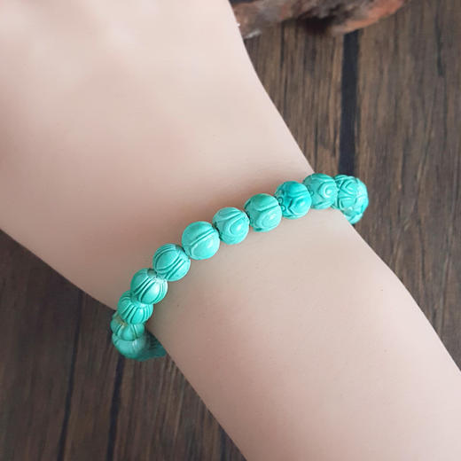 【天然正品】天然原矿高瓷高蓝约7.7MM莲花型绿松石珠串手串7.7MM（皆取最大值）女士271025NJM08 商品图6