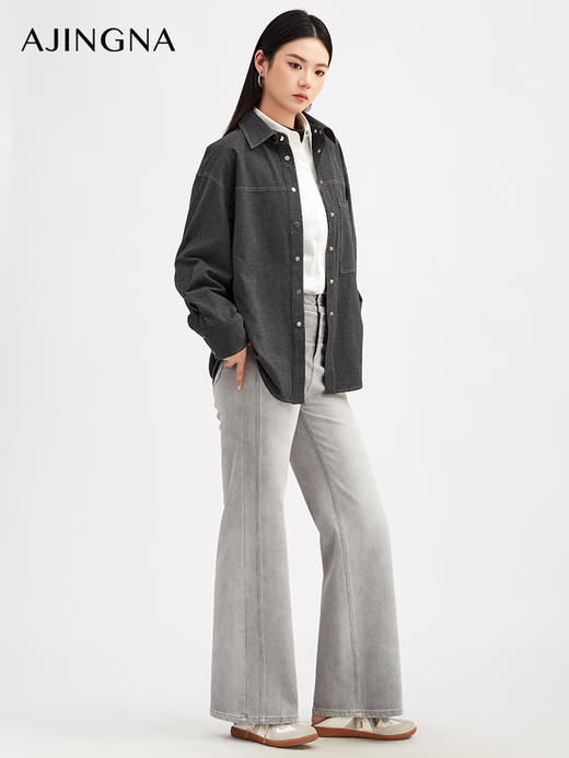 【商场同款】阿菁娜秋季新款TR磨毛衬衫空气感精纺羊毛光泽直筒H版型A30Q107009 商品图3