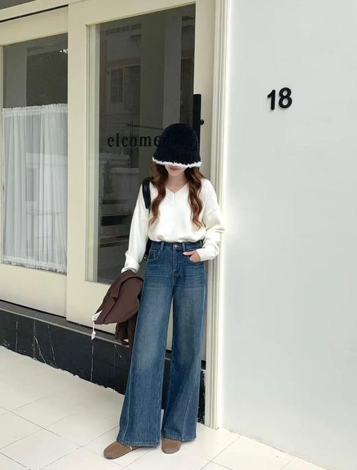 900g立体裁剪加绒加厚四面弹阔腿牛仔裤 商品图3