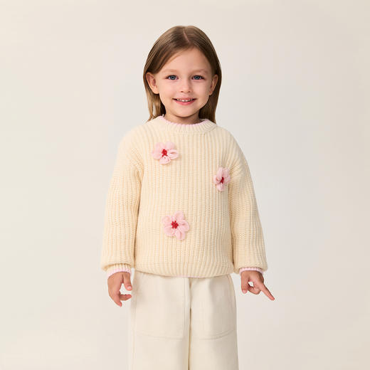 马克珍妮女童清新山茶花软糯针织毛衣2025年秋冬新款551887 商品图1