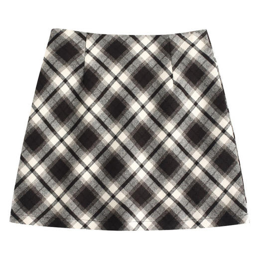 YM 6985-45时髦洋气毛呢格子短裙韩版高腰显瘦包臀短裙 商品图4