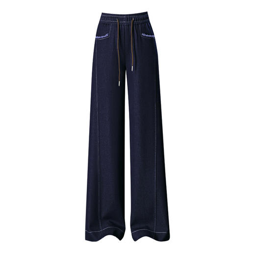 YM 9845洋气百搭松紧腰抽绳牛仔裤时尚加绒保暖高腰阔腿裤 商品图4