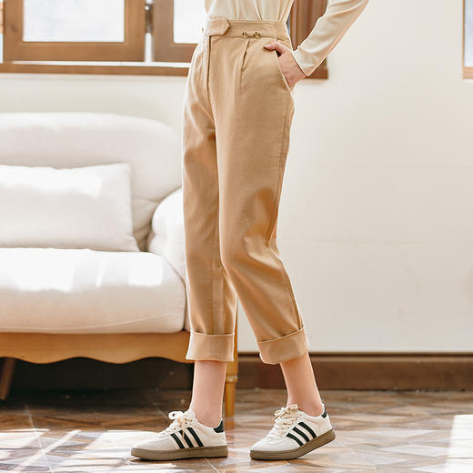 Famecoco范可儿品牌全棉背带裤女士秋季直筒显瘦纯色休闲裤长裤D221GA300 商品图2