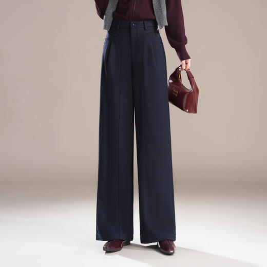 百媚生 醋酸羊毛阔腿裤女窄版高腰显瘦垂顺休闲裤2150 商品图2