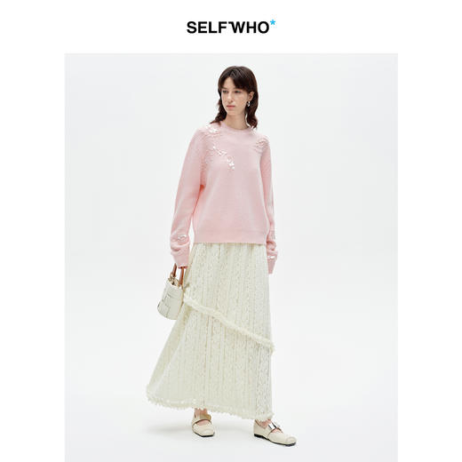 SELFWHO羊绒混纺立体亮片花型圆领毛衣女2025冬季新款宽松针织衫 商品图3