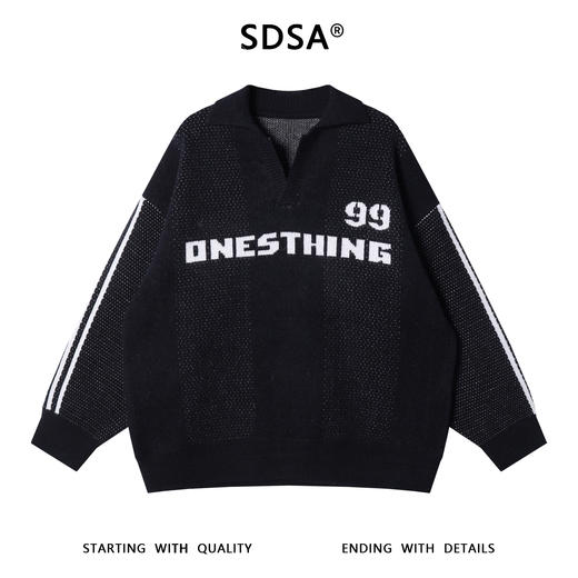 88115SDSA男士秋冬新款痞帅男装美式撞色字母数字翻领毛衣慵懒风百搭 商品图1